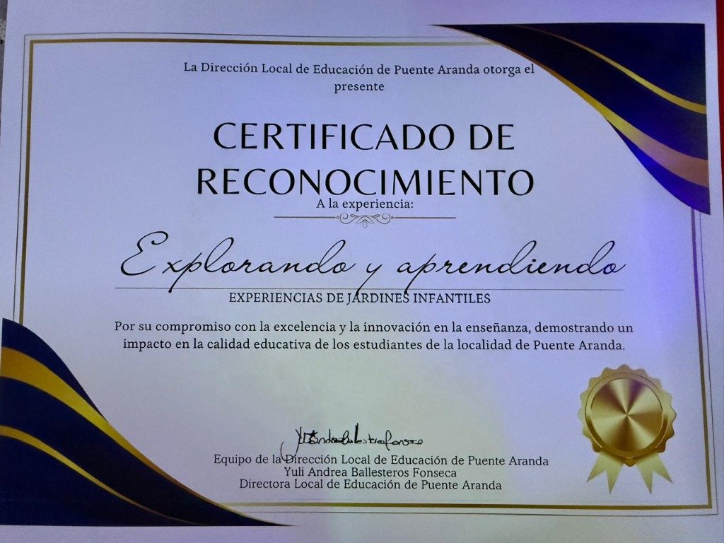 Certificado de Reconocimiento Explorando y Aprendiendo - DILE Puente Aranda
